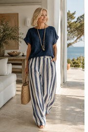 OFFERTA LAMPO - Completo 2 pezzi in Lino e Cotone a Righe Easy | Spedizione tracciata