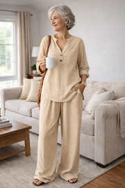 VENDITA FLASH - Completo Blusa con Scollo a V e Pantaloni a Gamba Larga | Spedizione Tracciata