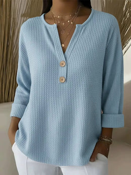 VENDITA LAMPO – Top in maglia waffle con scollo a V e bottoni | Spedizione tracciabile