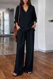 VENDITA FLASH - Completo Blusa con Scollo a V e Pantaloni a Gamba Larga | Spedizione Tracciata