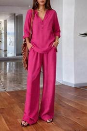 VENDITA FLASH - Completo Blusa con Scollo a V e Pantaloni a Gamba Larga | Spedizione Tracciata