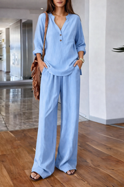 VENDITA FLASH - Completo Blusa con Scollo a V e Pantaloni a Gamba Larga | Spedizione Tracciata