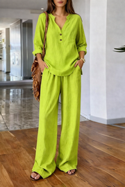VENDITA FLASH - Completo Blusa con Scollo a V e Pantaloni a Gamba Larga | Spedizione Tracciata