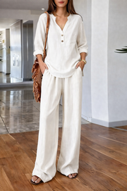 VENDITA FLASH - Completo Blusa con Scollo a V e Pantaloni a Gamba Larga | Spedizione Tracciata