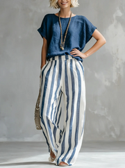 OFFERTA LAMPO - Completo 2 pezzi in Lino e Cotone a Righe Easy | Spedizione tracciata